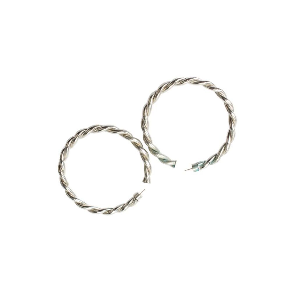 Jennifer Fisher Womens Silver Tone + 14K Posts Twisted Hoop Earrings 2.5"